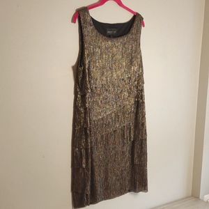 Connected Women's Metallic Tiered Sleeveless Dress Size 16 Gold